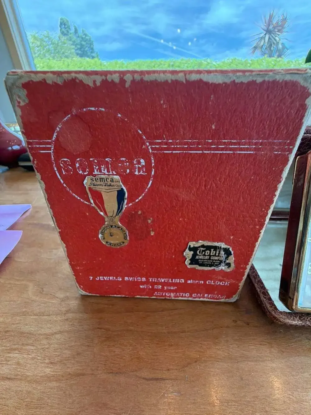Vintage Semca 7 Jewels Swiss Traveling Alarm Clock with 22-Year Automatic Calend